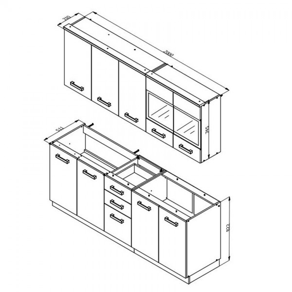 ΚΟΥΖΙΝΑ KENT 200 GREY OAK/WHITE OAK 200Χ60Χ200 εκ.