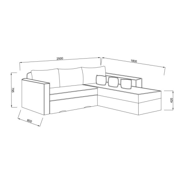 ΓΩΝΙΑΚΟΣ ΚΑΝΑΠΕΣ ARTEMIS ΓΚΡΙ 250Χ180X80 εκ.