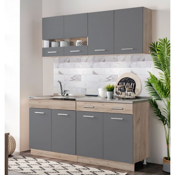 ΚΟΥΖΙΝΑ DALILA 160 GREY OAK/ΓΚΡΙ 160Χ60Χ200 εκ.