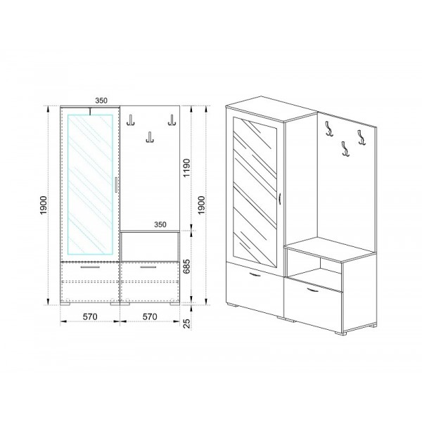 ΠΑΠΟΥΤΣΟΘΗΚΗ CITY 4007 ΜΑΥΡΟ/ΛΕΥΚΟ OAK 114Χ35Χ190 εκ.