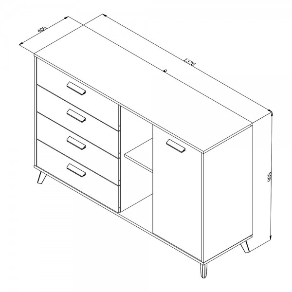 ΜΠΟΥΦΕΣ UMBRIA 3K4F GREY OAK/ΜΑΥΡΟ 137,5X40X90,5 εκ.