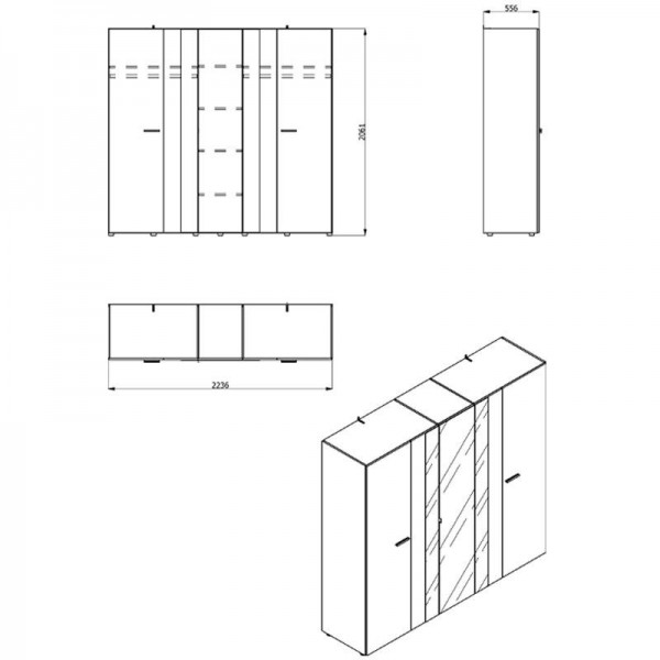 ΝΤΟΥΛΑΠΑ ANTI GREY OAK/ΛΕΥΚΟ 223,5Χ55,5Χ206 εκ.