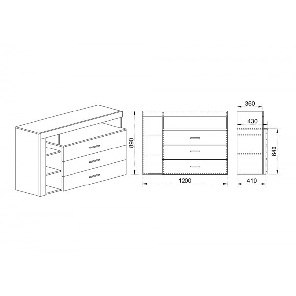 ΜΠΟΥΦΕΣ CITY 3047 MDF ΓΚΡΙ GLOSS/SONOMA ARVEN 120Χ43Χ89,5 εκ.