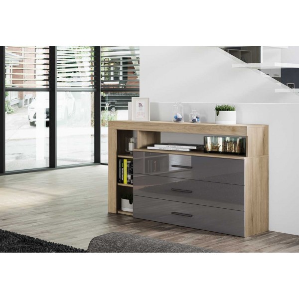 ΜΠΟΥΦΕΣ CITY 3047 MDF ΓΚΡΙ GLOSS/SONOMA ARVEN 120Χ43Χ89,5 εκ.