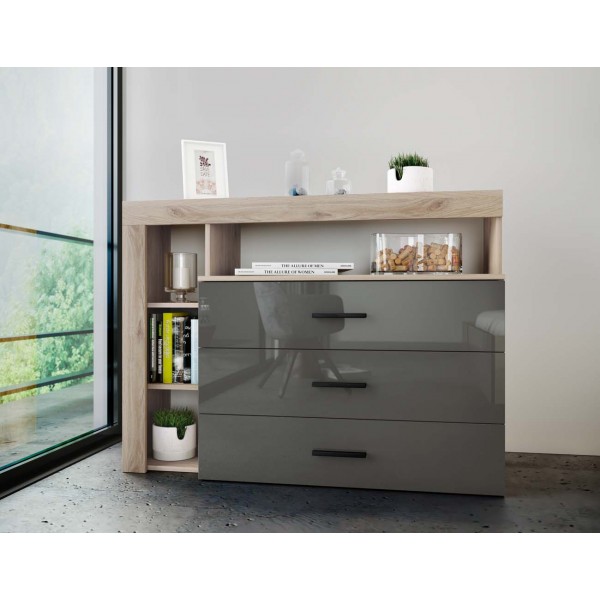 ΜΠΟΥΦΕΣ CITY 3047 MDF ΓΚΡΙ GLOSS/SONOMA ARVEN 120Χ43Χ89,5 εκ.